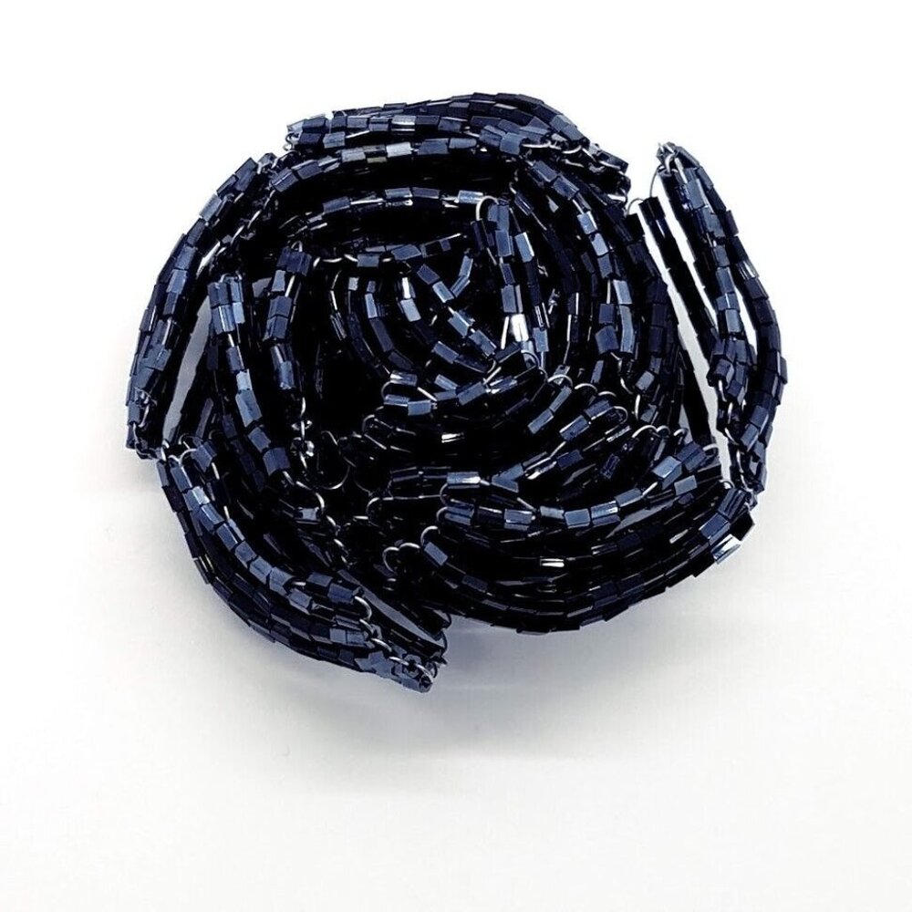Vintage Black Seed Bead Rose‎ Brooch 2" Iridescent Beaded Flower